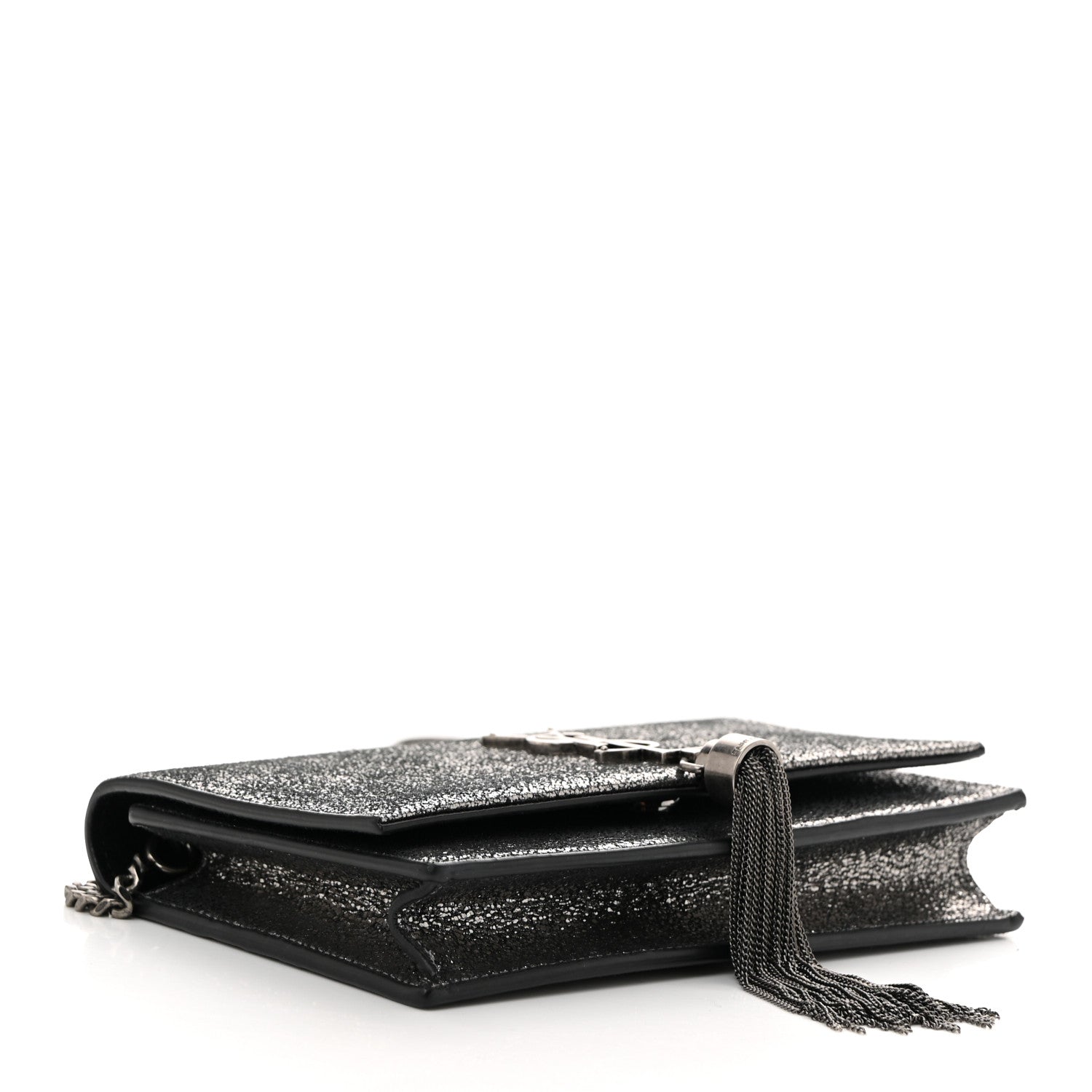 Saint Laurent Metallic Calfskin Classic Monogram Kate Tassel Chain Wallet Gun Metal 4 of 10