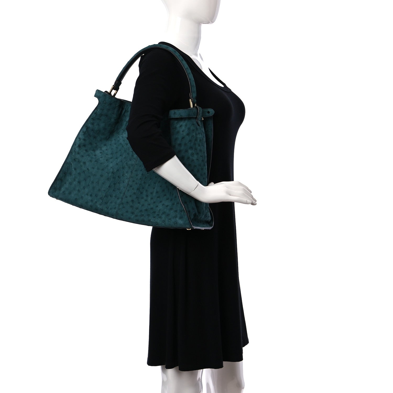 Fendi Ostrich Shiny Nappa Large Peekaboo X-Lite Green 2 of 16