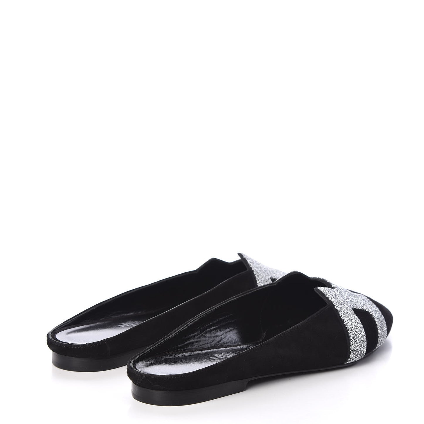 Suede Goatskin Crystal Roxane Mules 37 Gris Argente Black