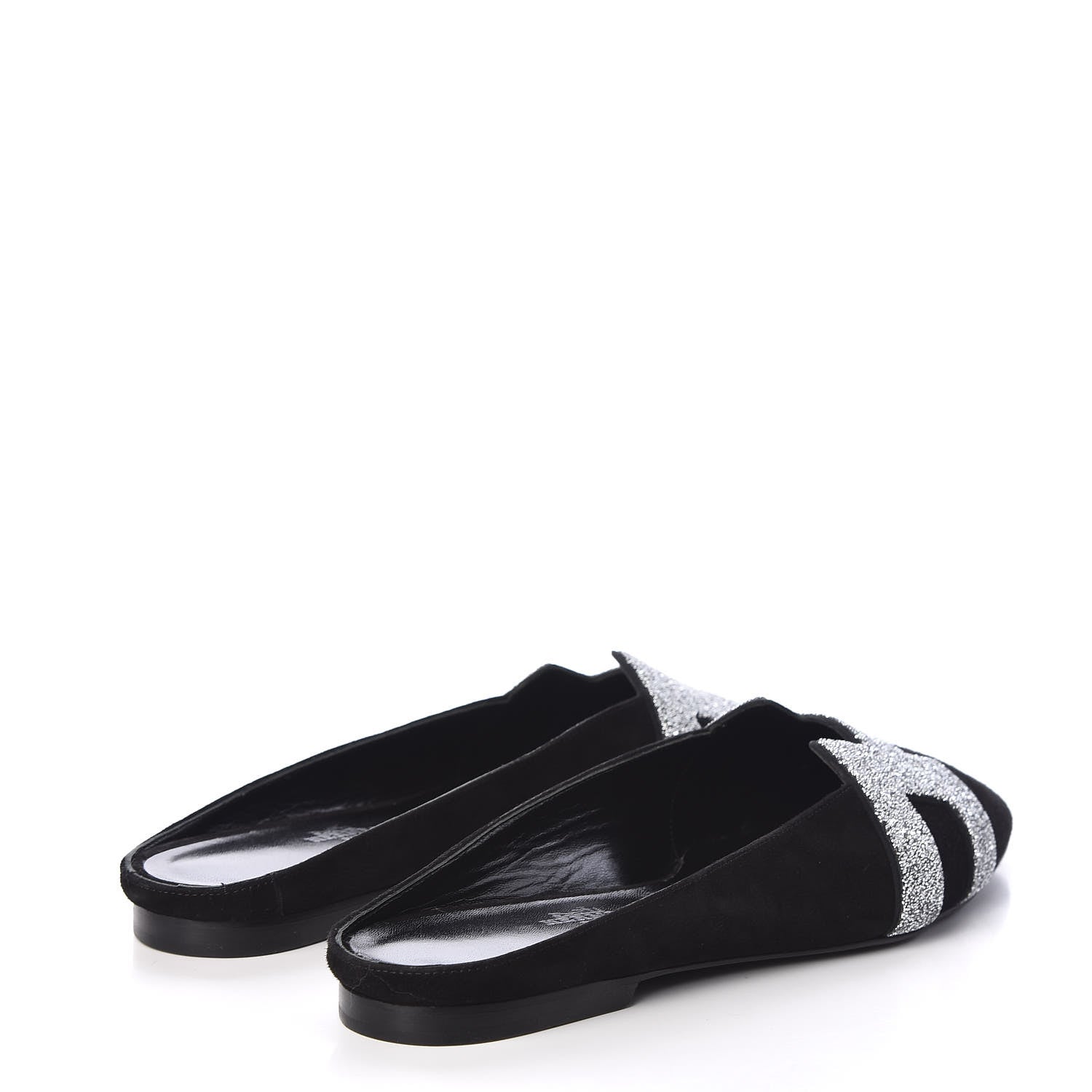 Hermes Suede Goatskin Crystal Roxane Mules 37 Gris Argente Black 4 of 6