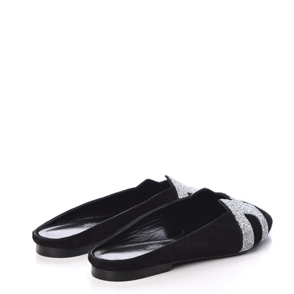 Hermes Suede Goatskin Crystal Roxane Mules 37 Gris Argente Black 4 of 6