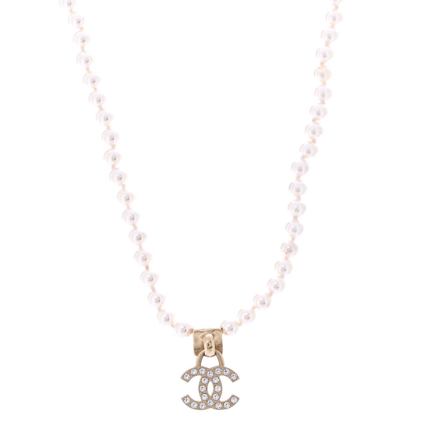 Pearl Crystal CC Short Logo Necklace Gold