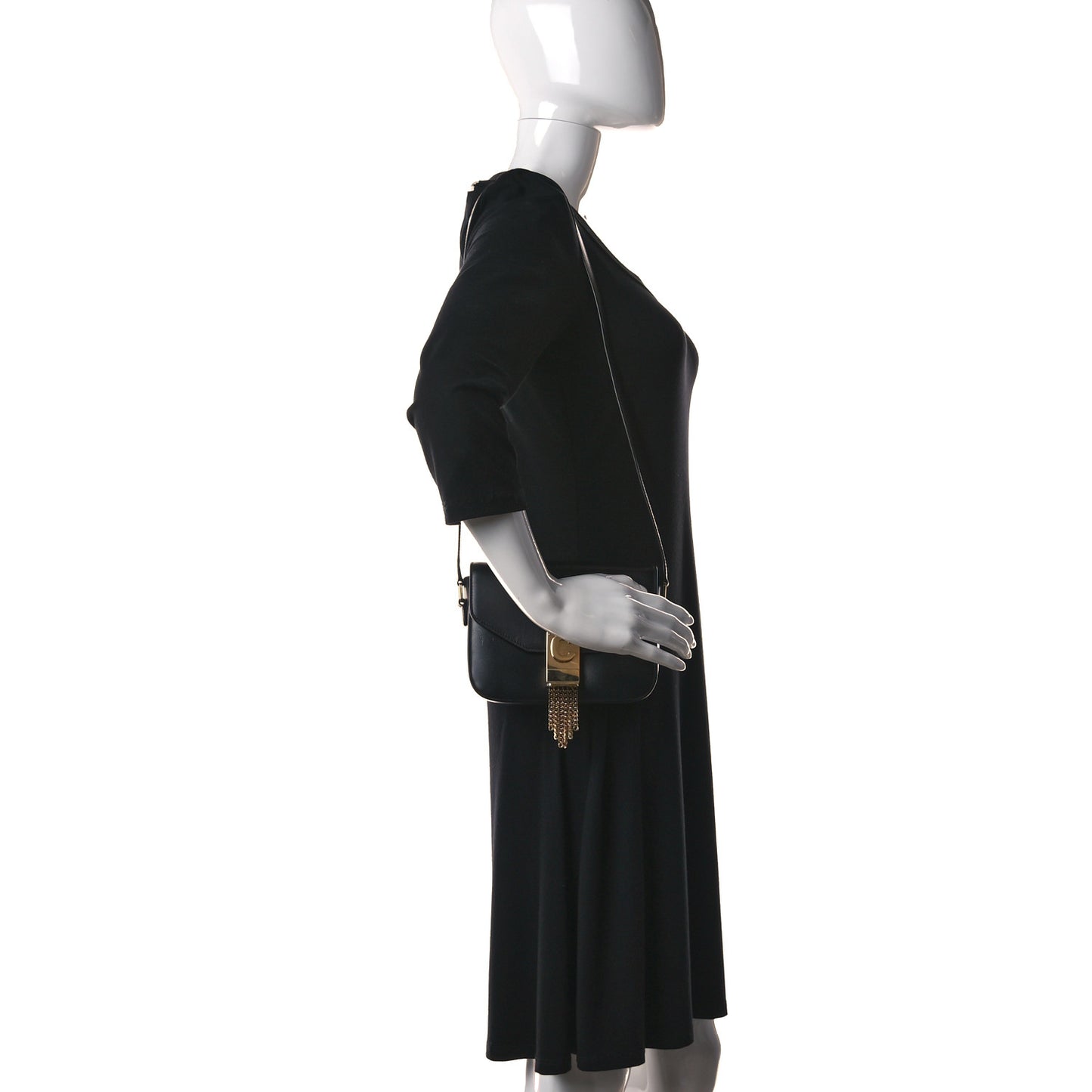Shiny Calfskin Small Pampille C Bag Black