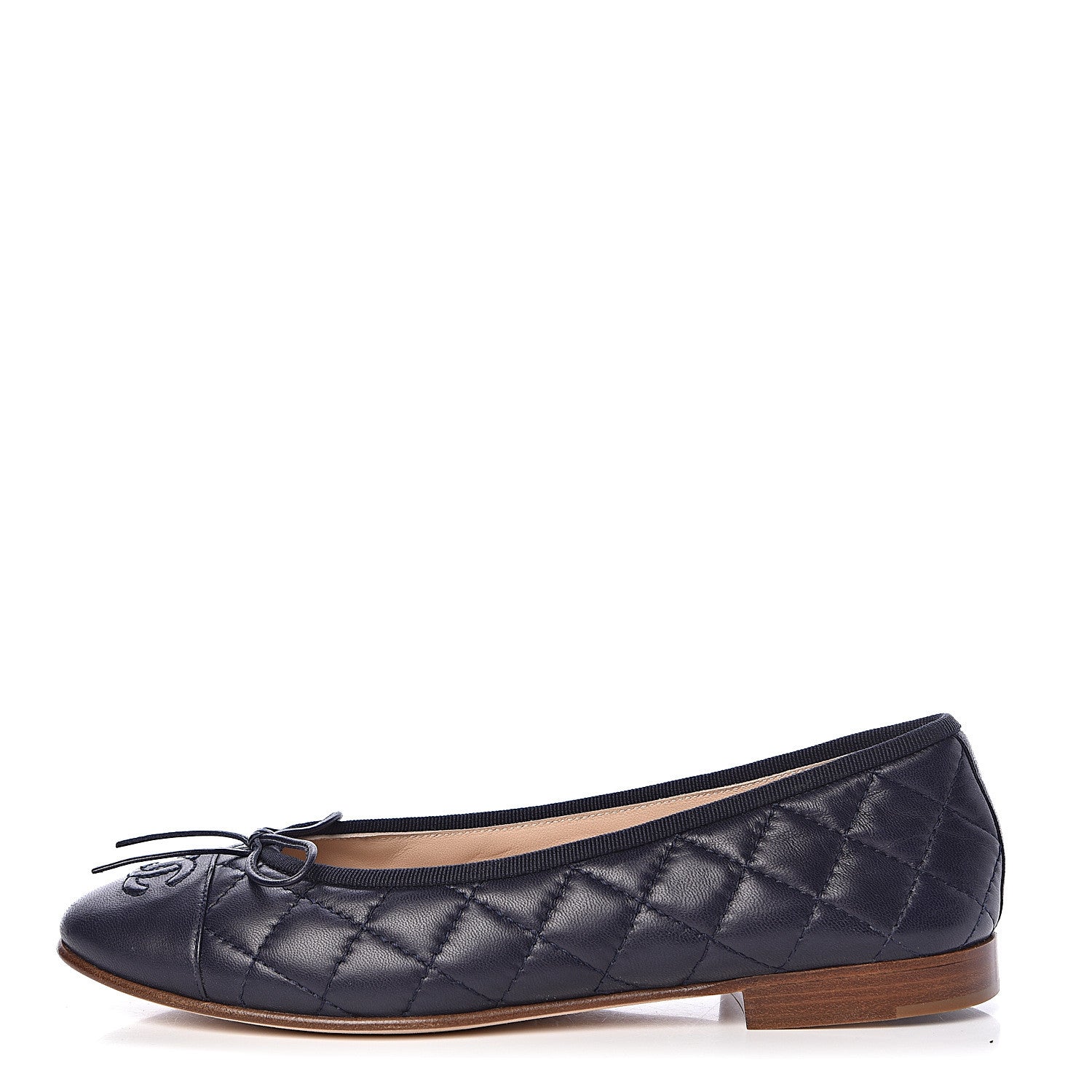 Chanel Quilted Lambskin CC Ballerina Flats 37 Navy 1 of 8