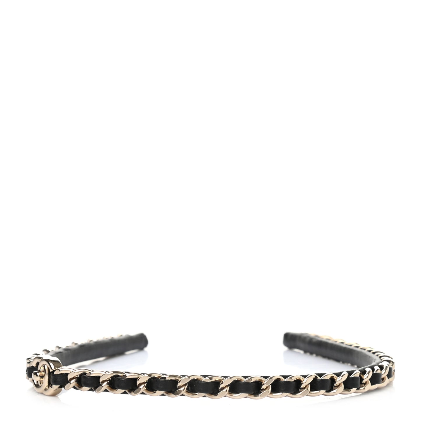 Metal Lambskin CC Turnlock Chain Headband Gold Black