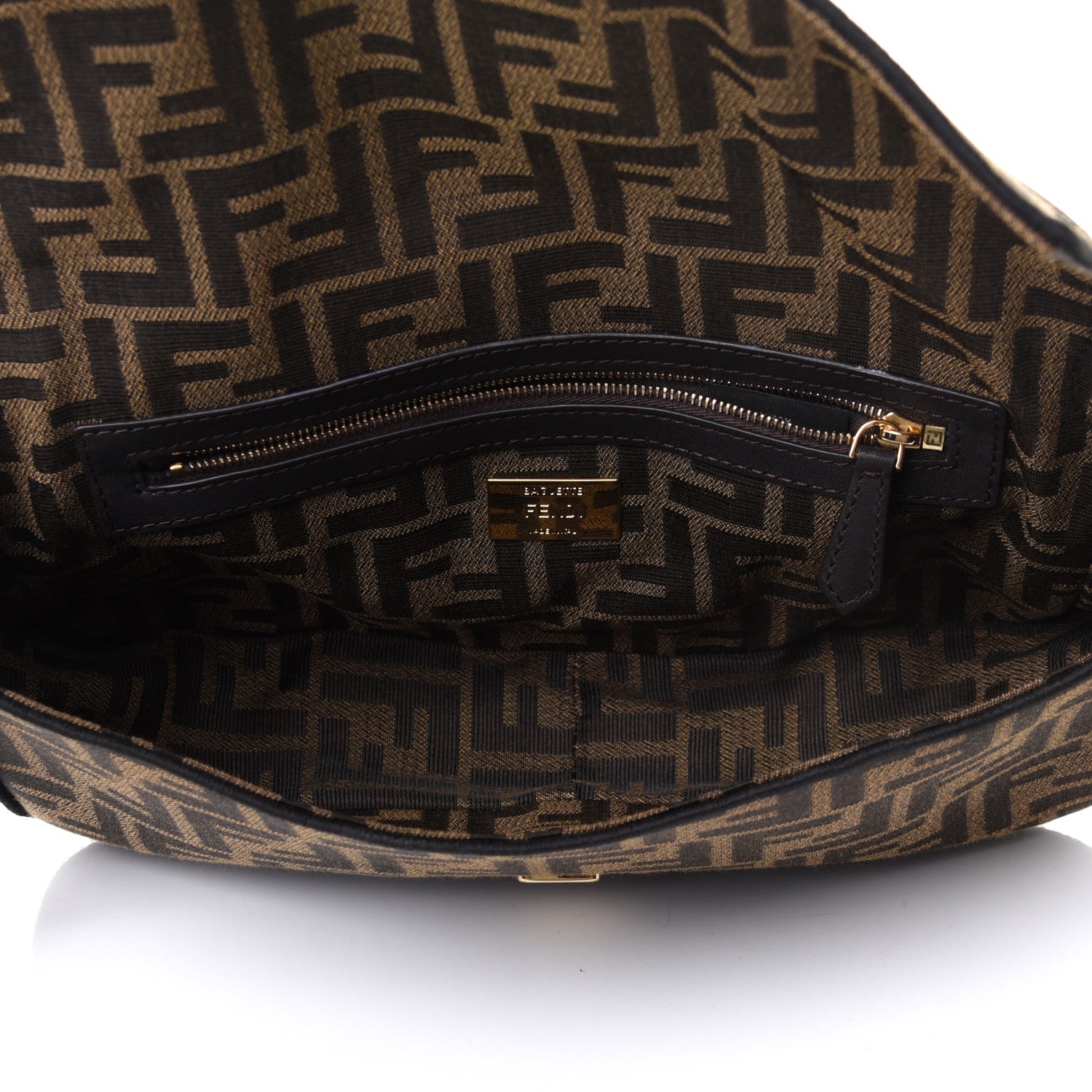 Fendi Fabric Jacquard FF 1974 Medium Baguette Tobacco Moro Black 4 of 4