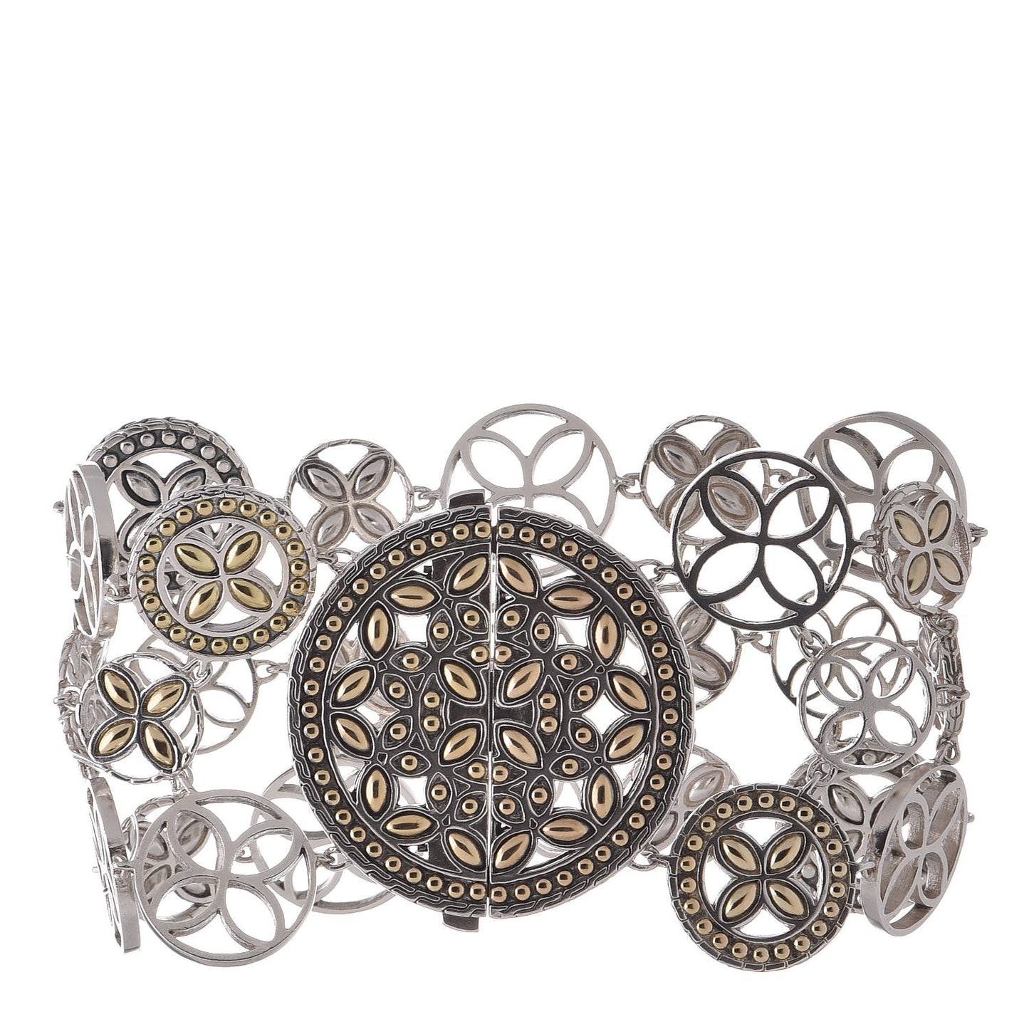 Sterling Silver 18K Yellow Gold Kawung Three Row Bracelet