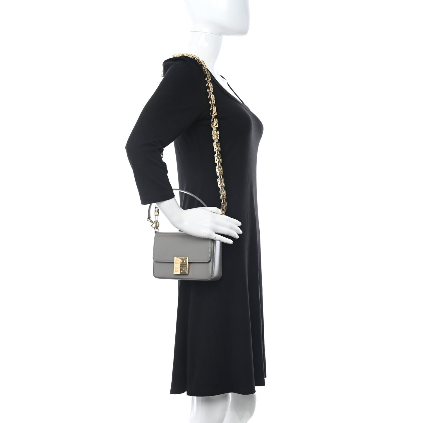 Box Calfskin Small 4G Cube Chain Shoulder Bag Stone Grey