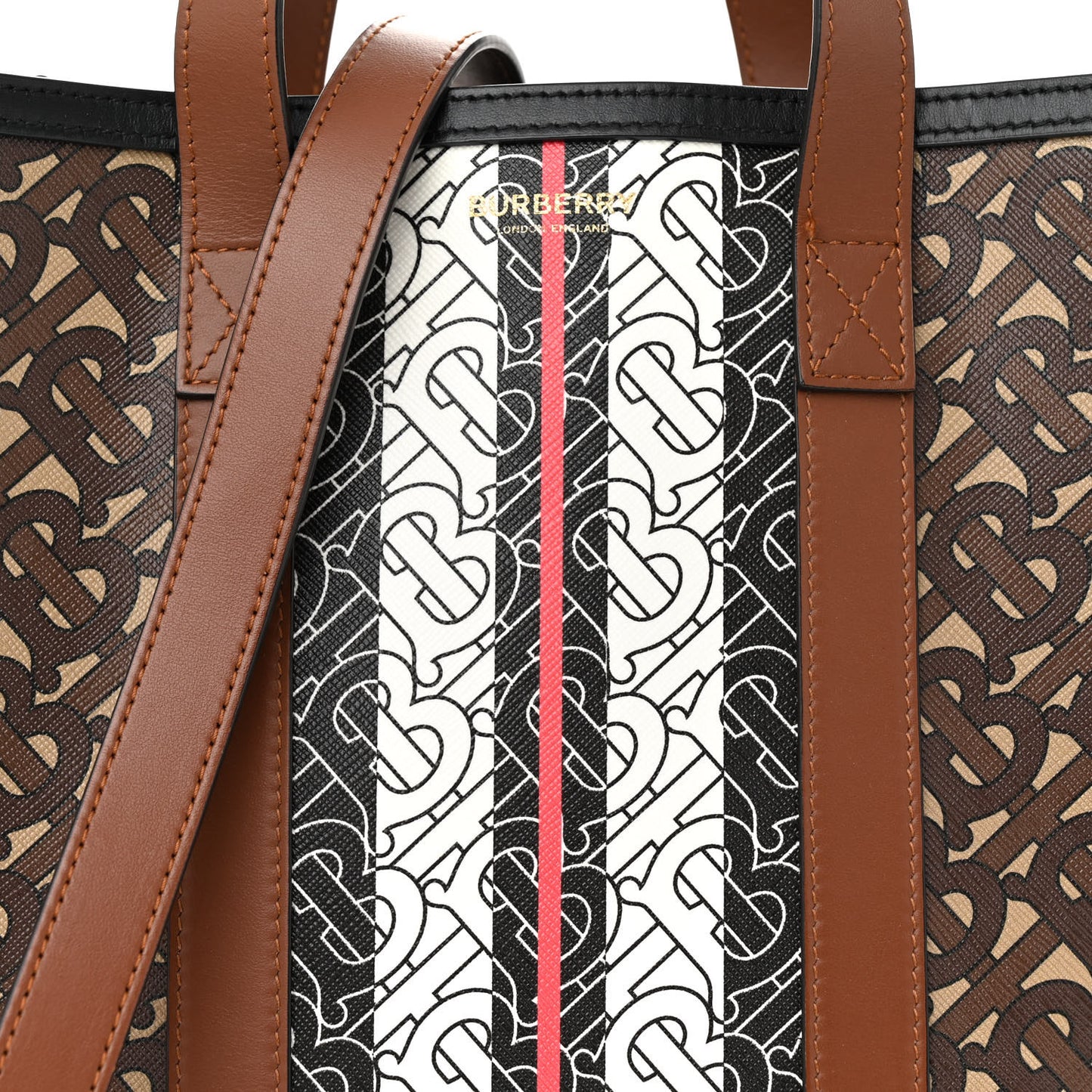 E-Canvas Monogram Stripe Portrait Tote Bag Bridle Brown