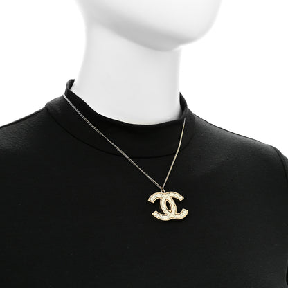 Chanel Metal Quilted CC Pendant Necklace Gold White 2 of 5