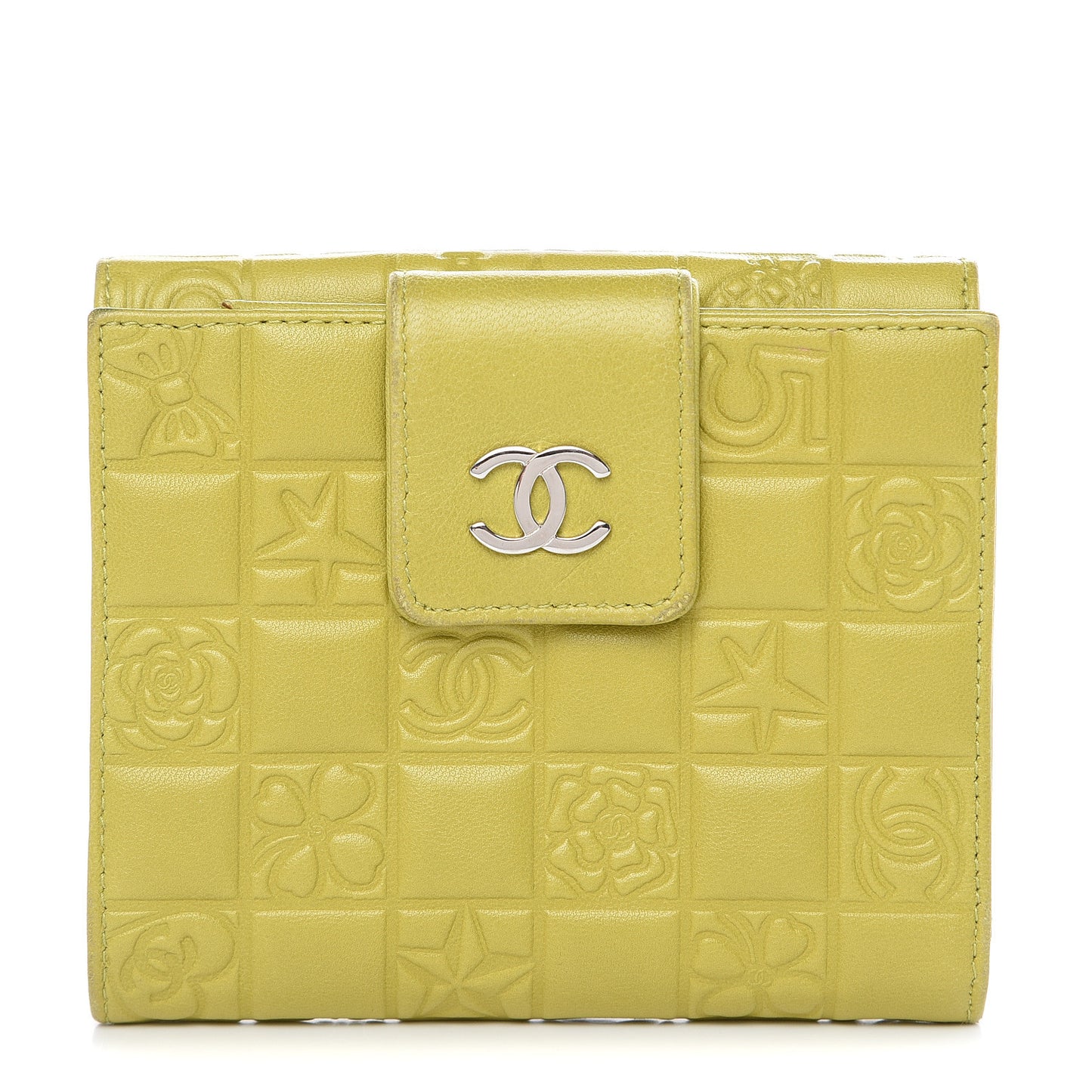 Lambskin Precious Symbols French Flap Wallet Chartreuse