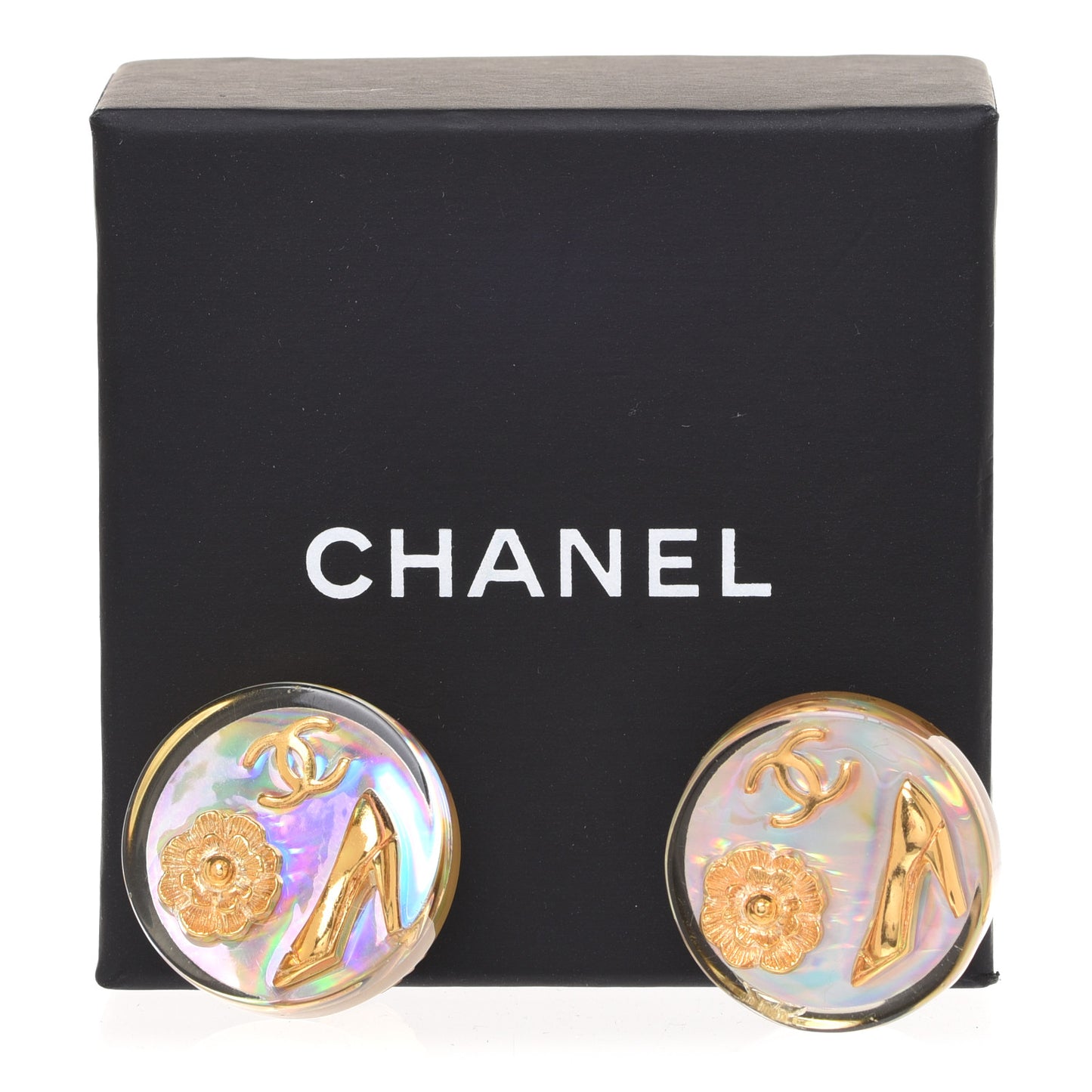 CC Clip On Button Earrings Gold