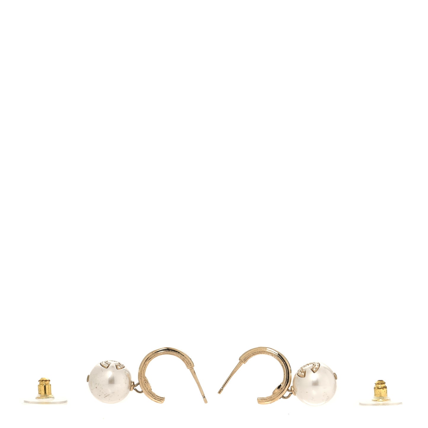 Crystal Pearl CC Hoop Drop Earrings Gold White