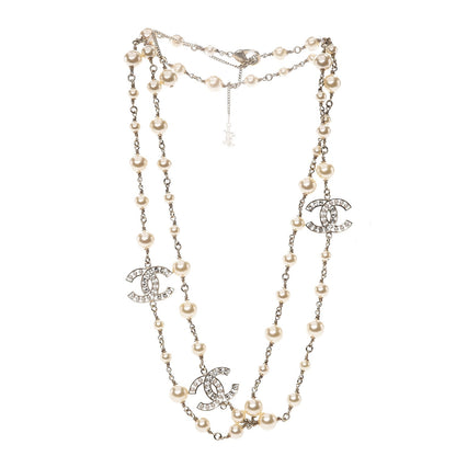 Chanel Pearl Crystal CC Long Necklace Light Gold 3 of 5