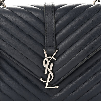 Saint Laurent Sheepskin Matelasse Chevron Monogram Medium College Bag Deep Marine 8 of 13