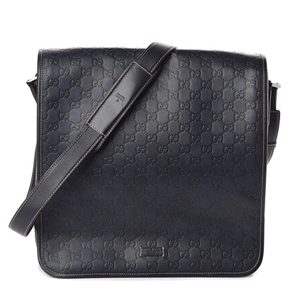 Gucci Guccissima Large Flap Messenger Bag Navy 1 of 9