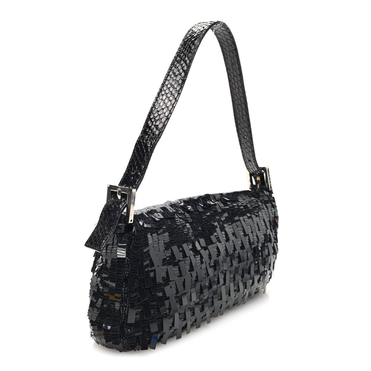 Fendi Sequin Paillettes Snakeskin Baguette Black 3 of 9