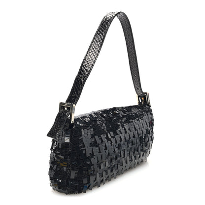 Fendi Sequin Paillettes Snakeskin Baguette Black 3 of 9
