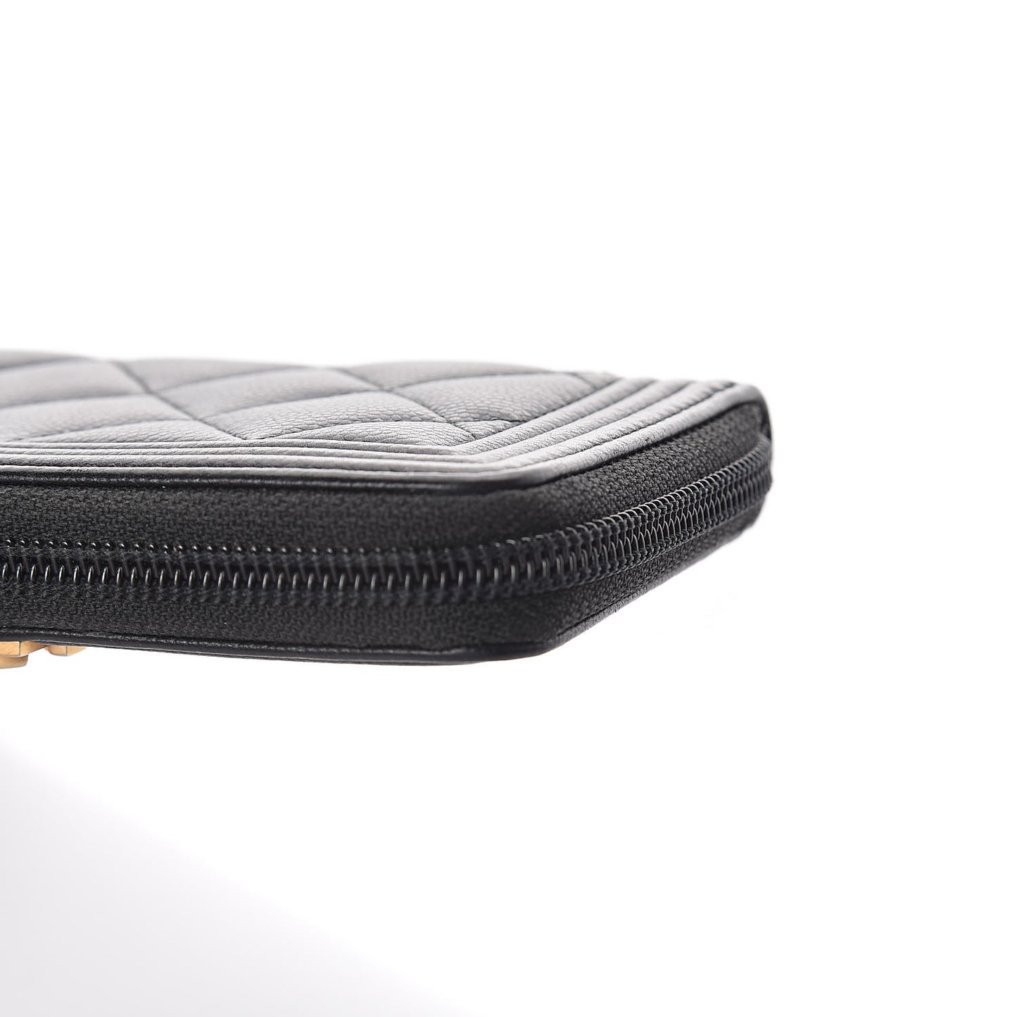 Caviar Quilted Small Boy Zip Around Wallet Black
