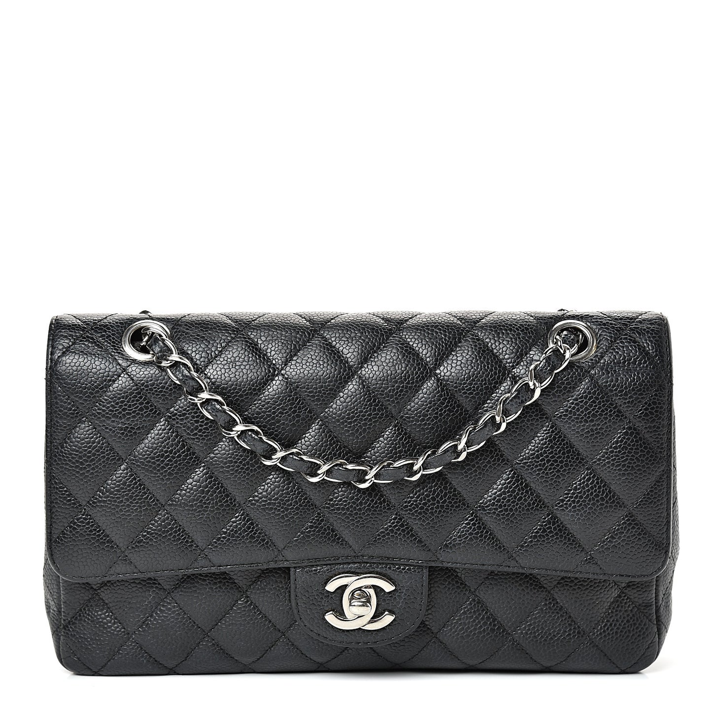 Caviar Quilted Medium Double Flap Black