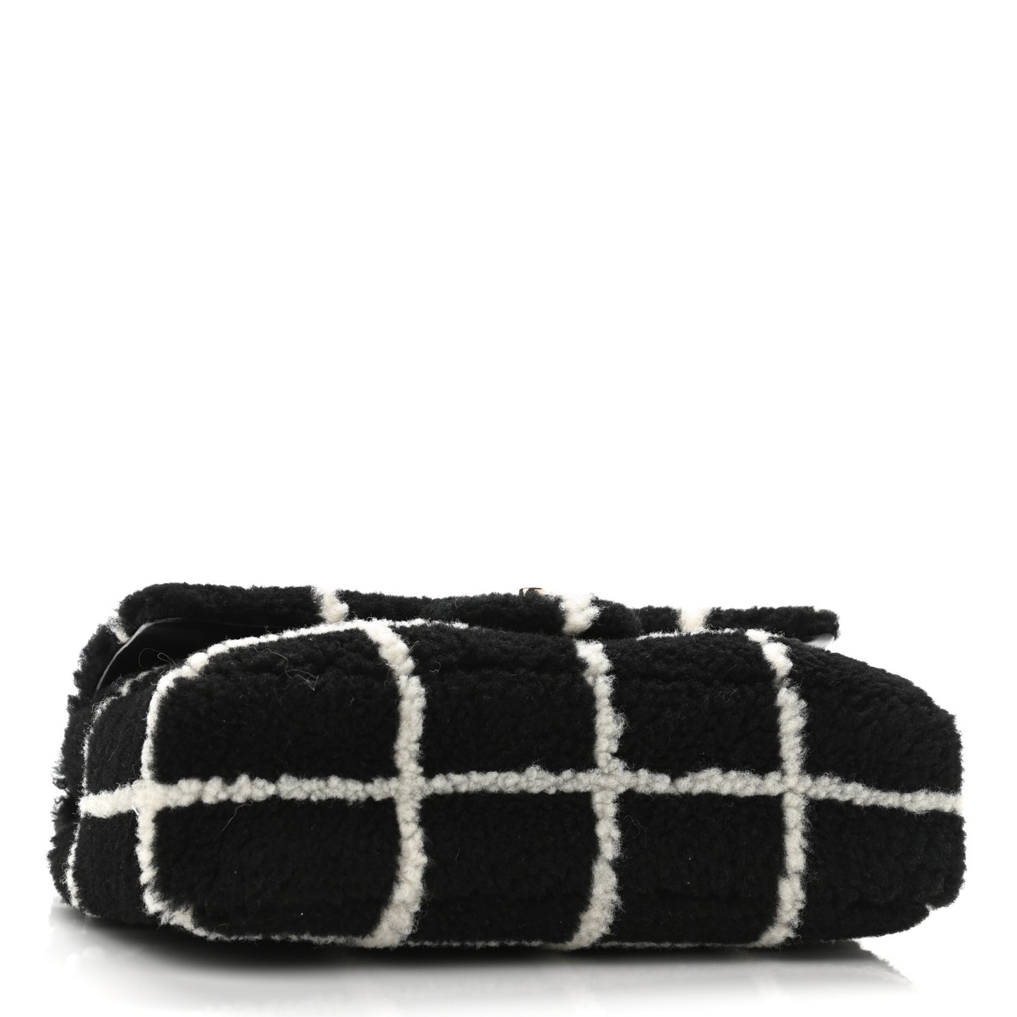 Shearling Lambskin Large Fluffy Tartan Single Flap Black White