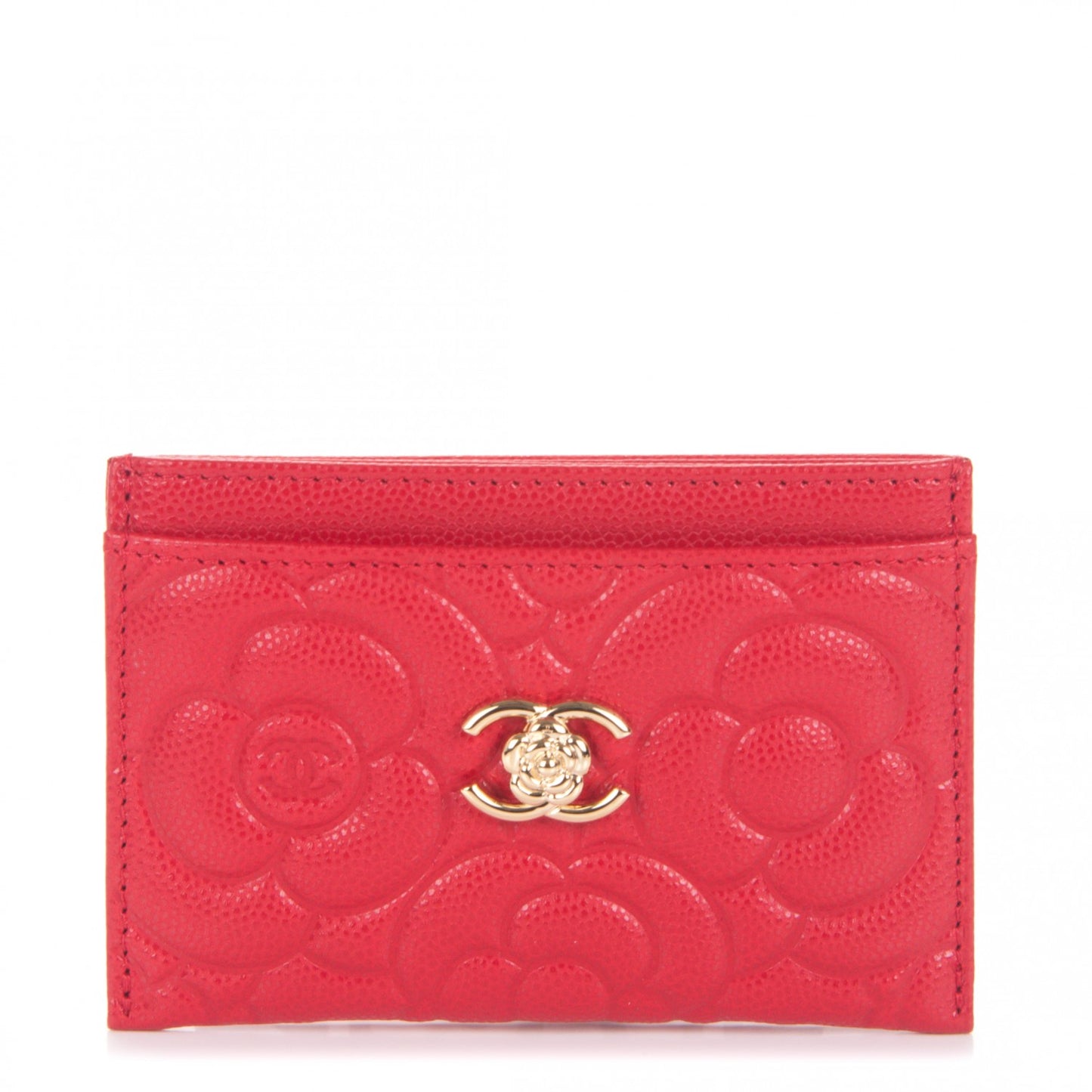Caviar Camellia Embossed Card Holder Red