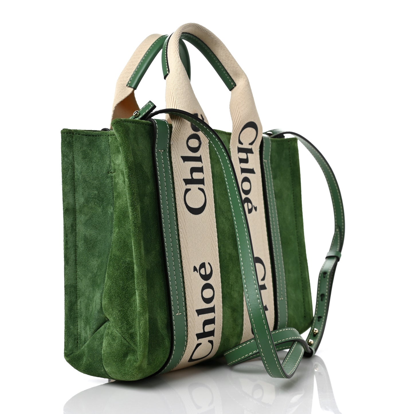Suede Calfskin Small Woody Ribbon Tote Bright Green