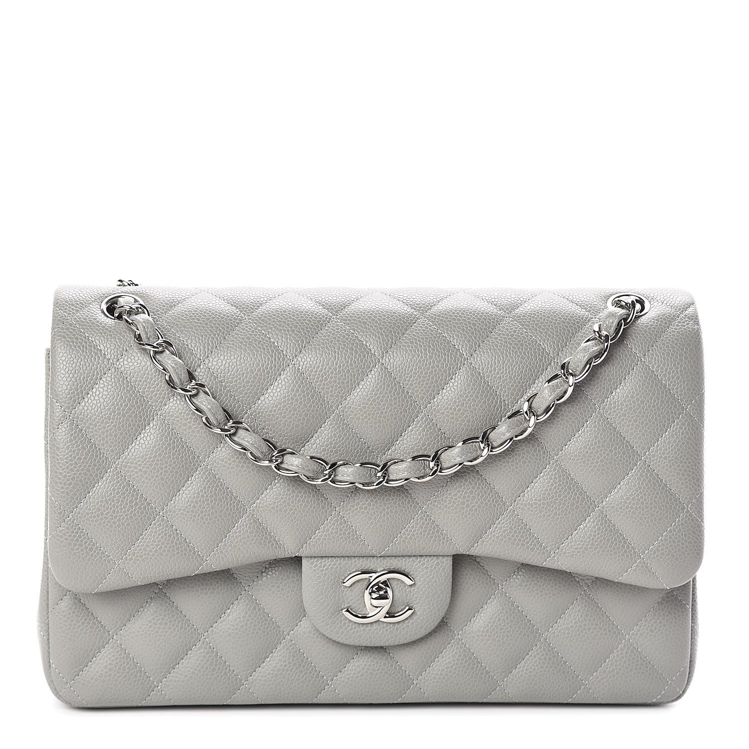 Chanel Caviar Quilted Jumbo Double Flap Light Grey 1 of 11