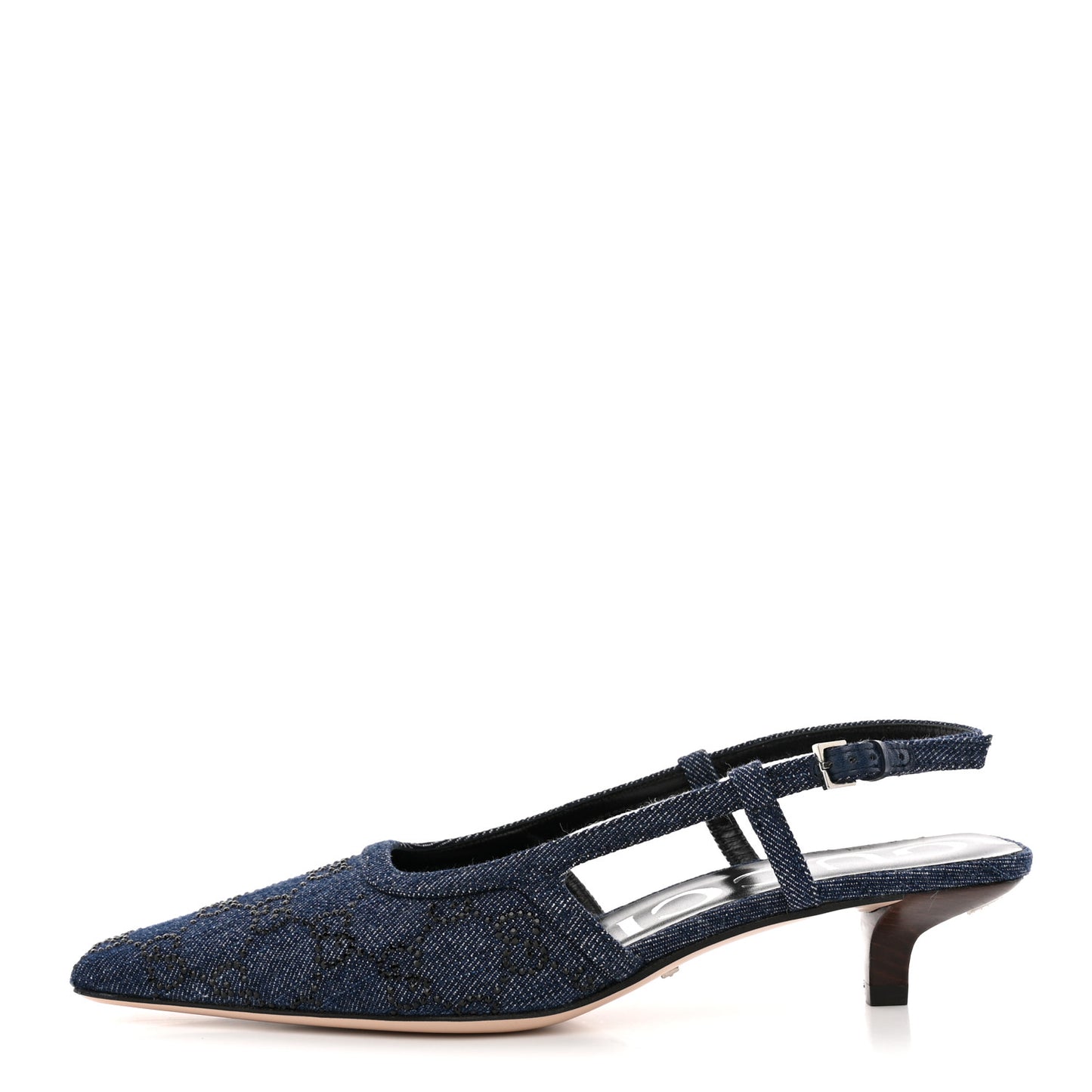 Denim GG Monogram Malaga Kid Crystal Square G 35mm Slingback Pumps 37 Blue