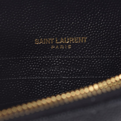 Saint Laurent Grain De Poudre Matelasse Chevron Monogram Envelope Chain Wallet Black 8 of 13
