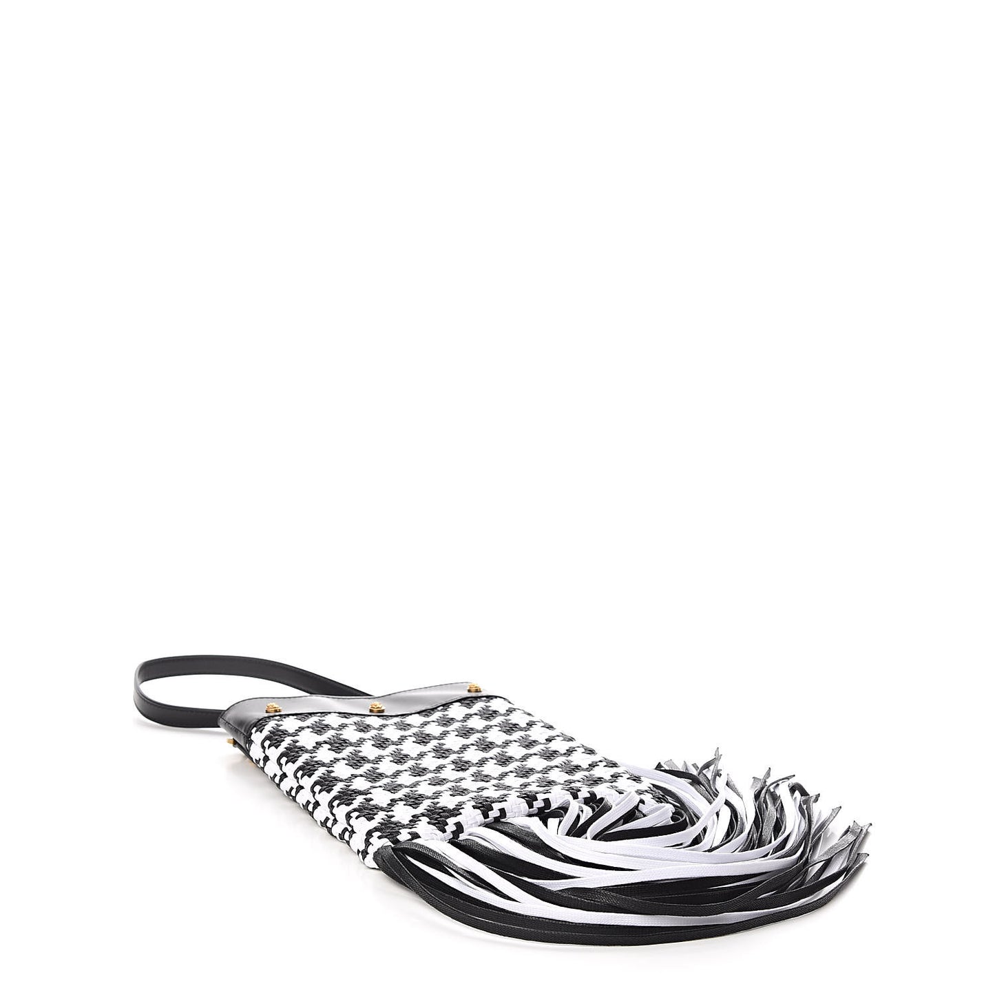 Woven Calfskin Fringe Chain Bag Black White