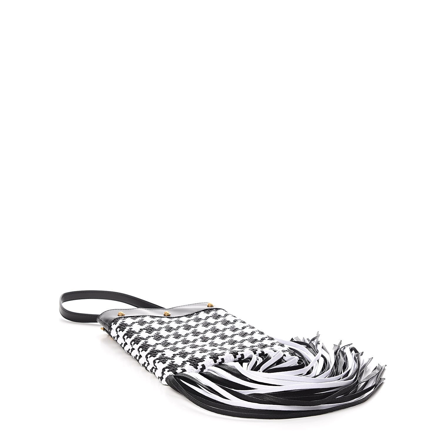 Versace Woven Calfskin Fringe Chain Bag Black White 4 of 7
