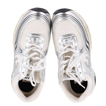 Chanel Fabric Laminated Calfskin Stretch CC Womens Sneakers 39 White Silver 2 of 10