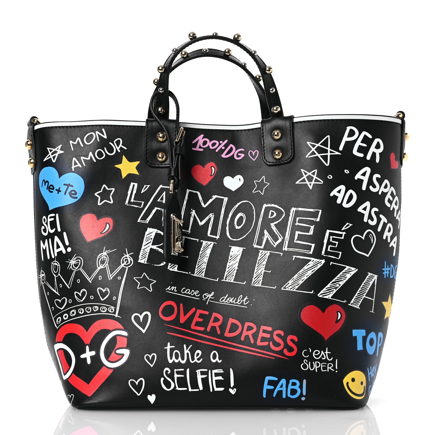 Dolce & Gabbana DOLCE GABBANA Calfskin Graffiti Printed Beatrice Tote  Black 1 of 10