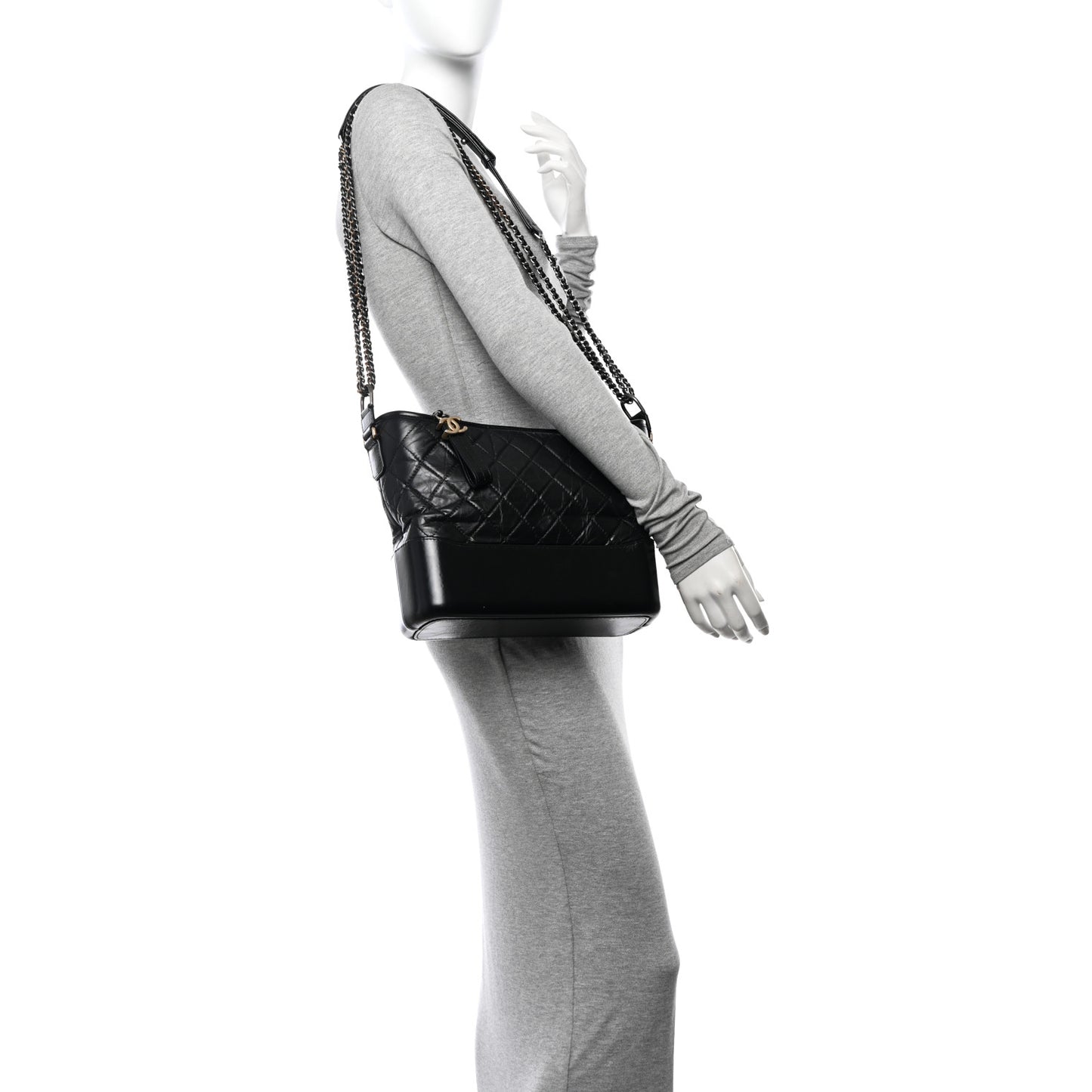 Aged Calfskin Quilted Medium Gabrielle Hobo Black