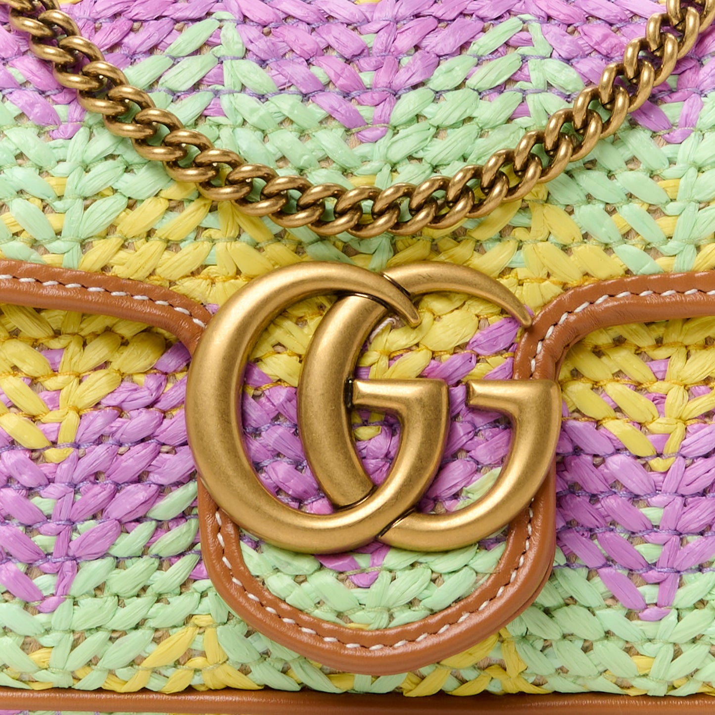 Woven Raffia Calfskin Super Mini GG Marmont Shoulder Bag Multicolor