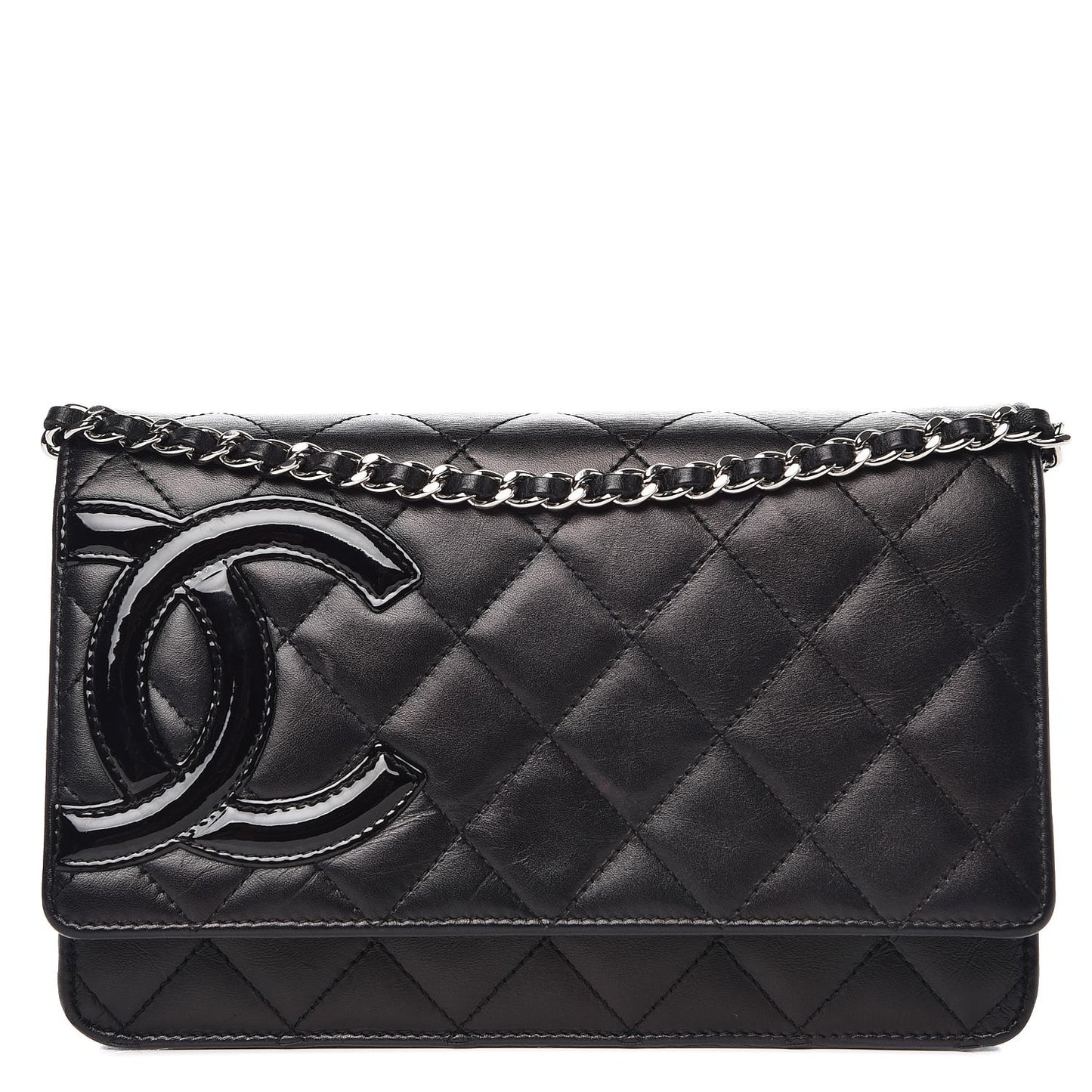 Calfskin Quilted Cambon Wallet On Chain WOC Black