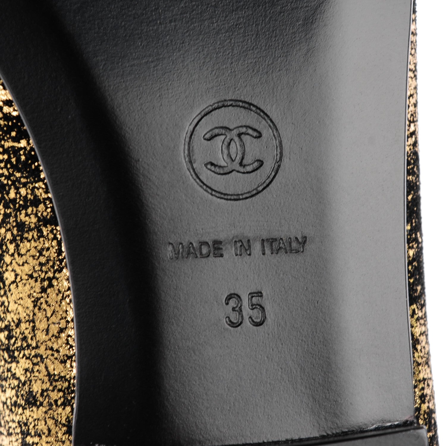 Chanel Metallic Suede CC Cap Toe Ballerina Flats 35 Gold Black 6 of 9