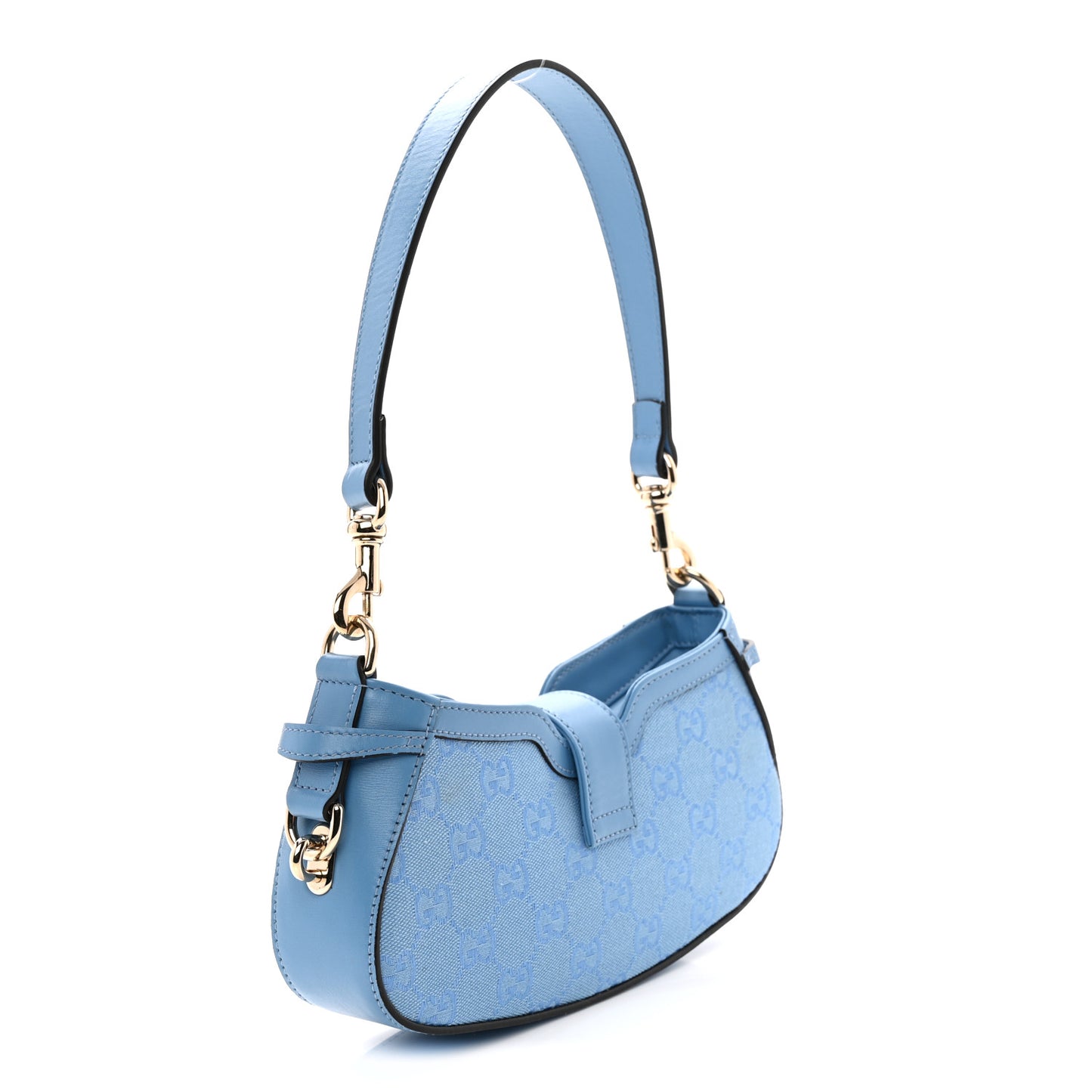 Calfskin Monogram Mini Moon Side Shoulder Bag Blue