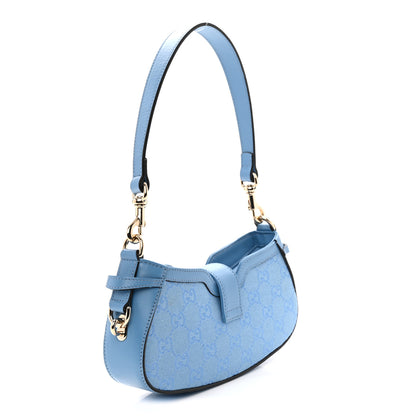 Gucci Calfskin Monogram Mini Moon Side Shoulder Bag Blue 3 of 11