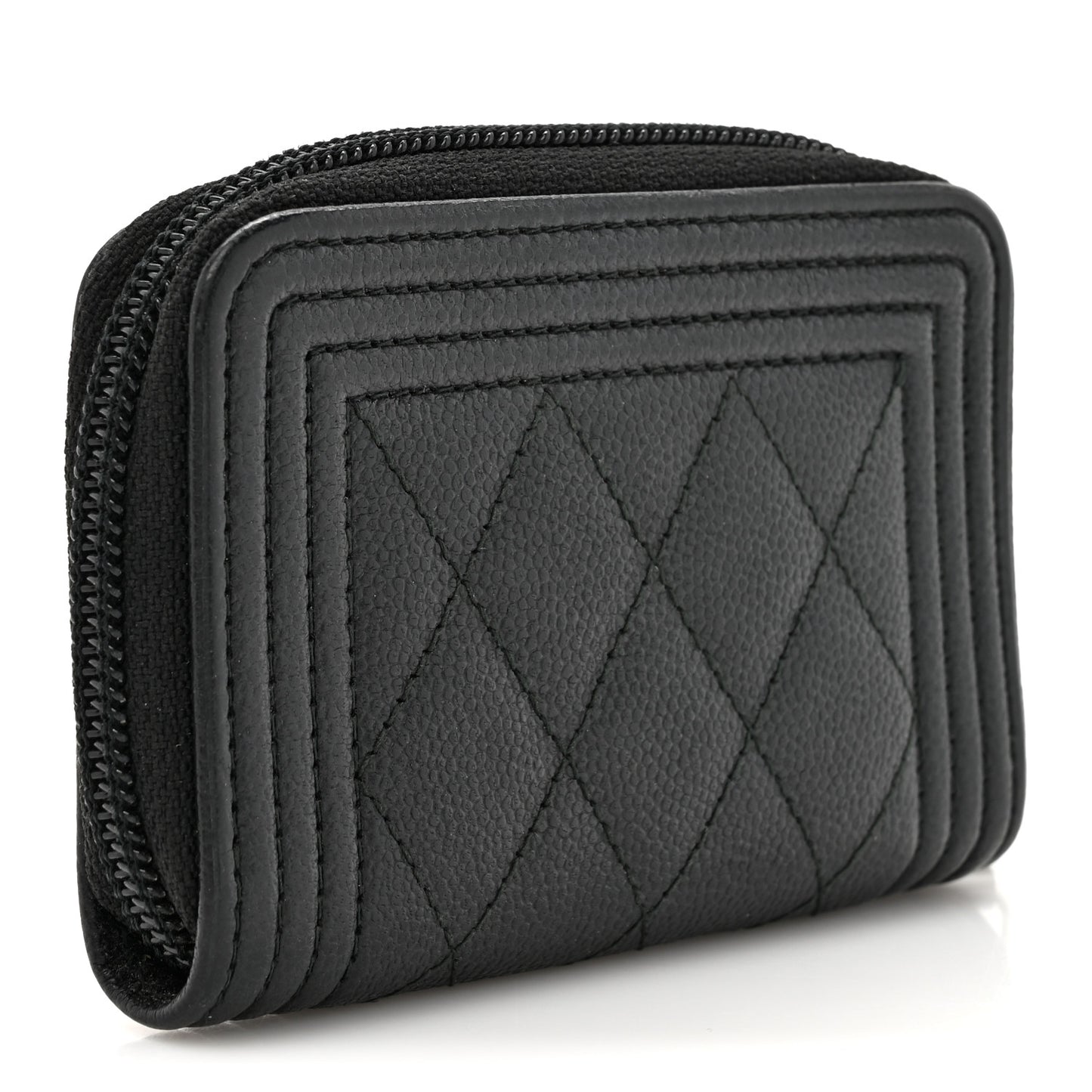 Caviar Quilted Boy Zip Around Coin Purse Wallet Black