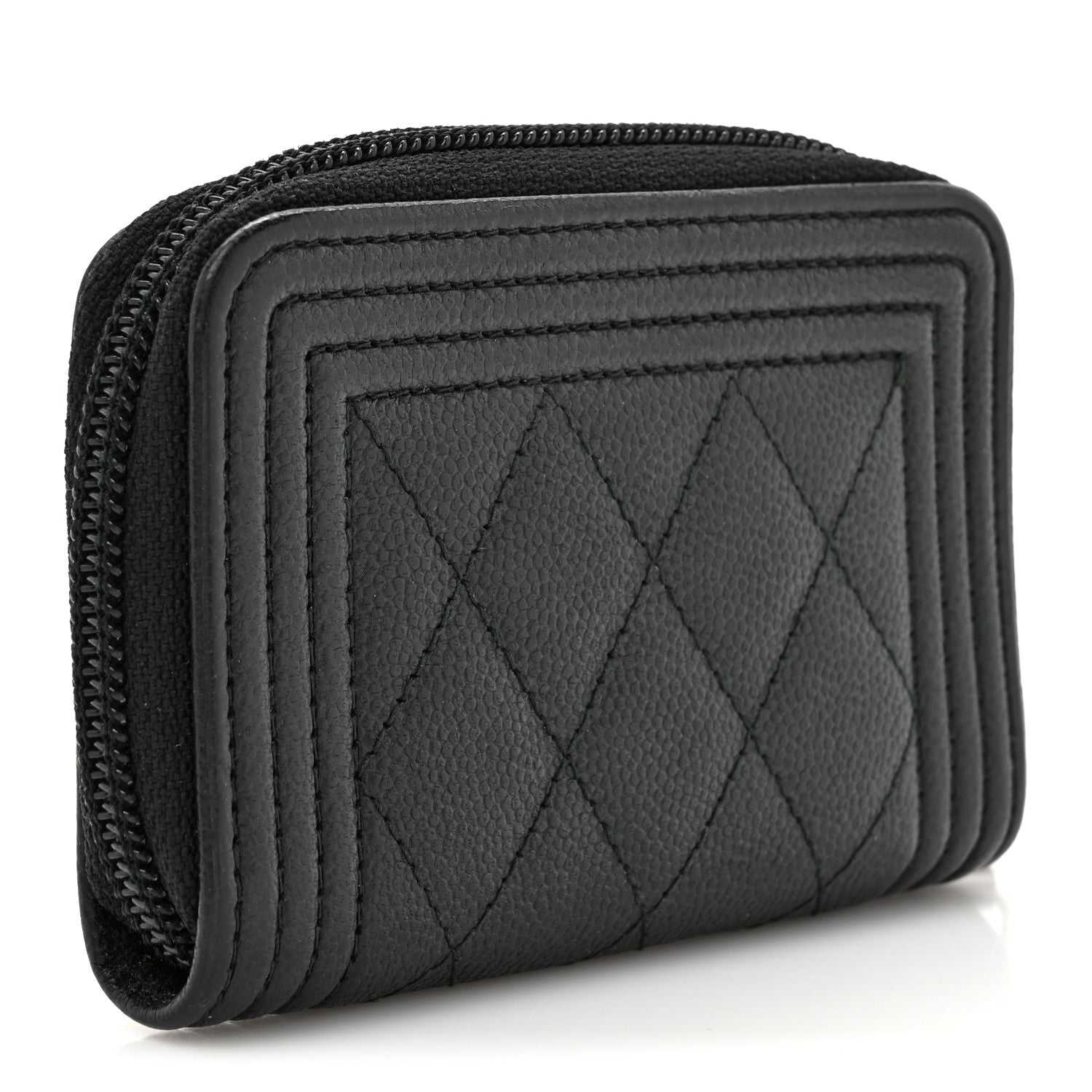 Chanel Caviar Quilted Boy Zip Around Coin Purse Wallet Black 3 of 8