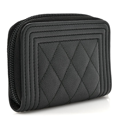Chanel Caviar Quilted Boy Zip Around Coin Purse Wallet Black 3 of 8