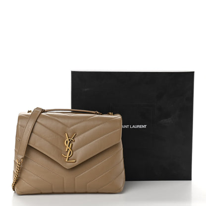 Saint Laurent Calfskin Y Quilted Monogram Small Loulou Chain Satchel Dark Beige 10 of 11
