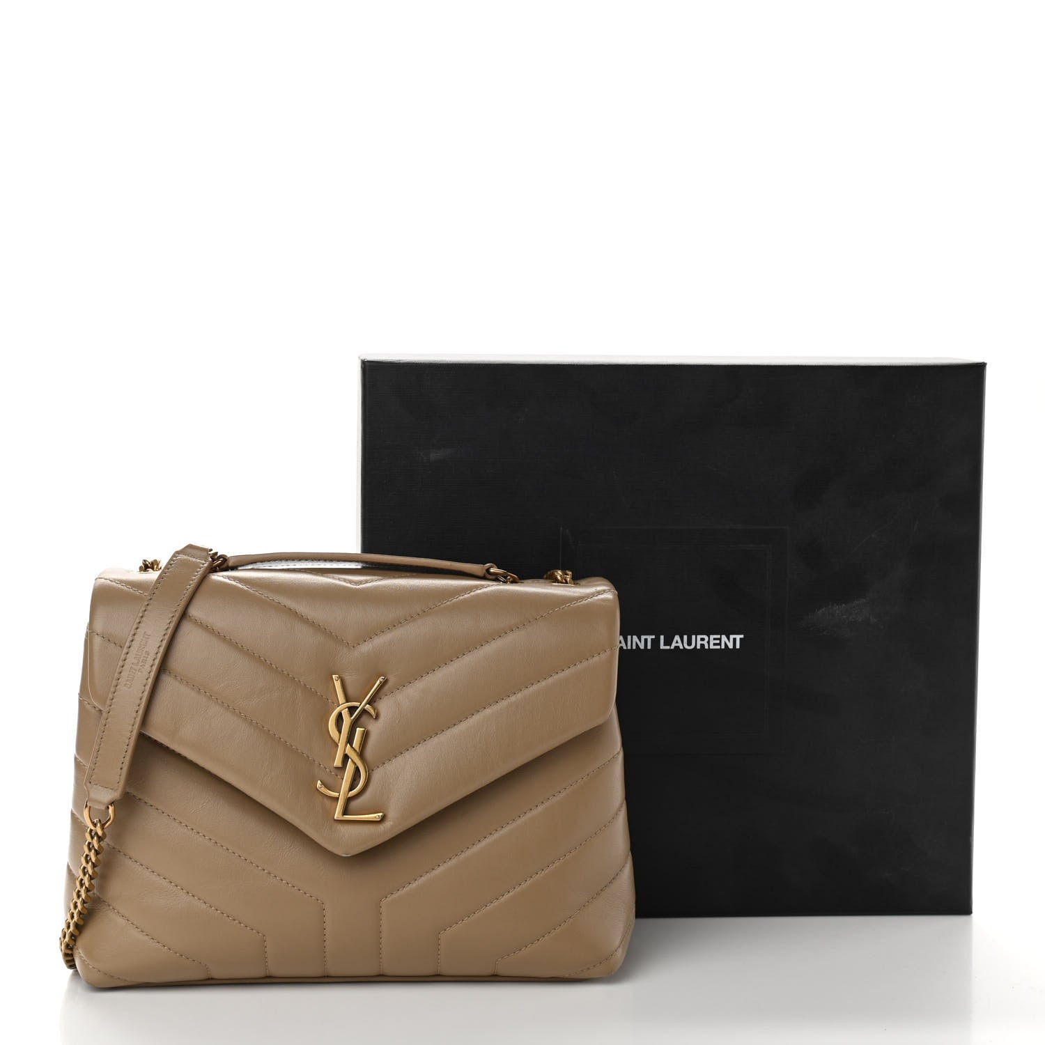 Saint Laurent Calfskin Y Quilted Monogram Small Loulou Chain Satchel Dark Beige 10 of 11