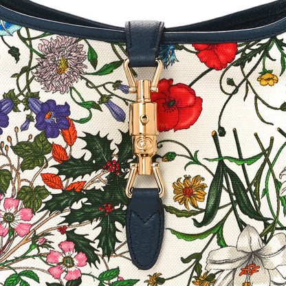 Gucci Canvas Flora Medium Jackie Hobo Blue Agata 9 of 11