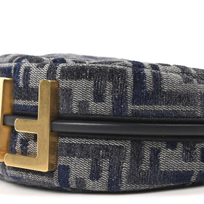 Fendi Chenille Vitello Grace FF 1974 Mini Fendigraphy Hobo Bag Blue 10 of 10