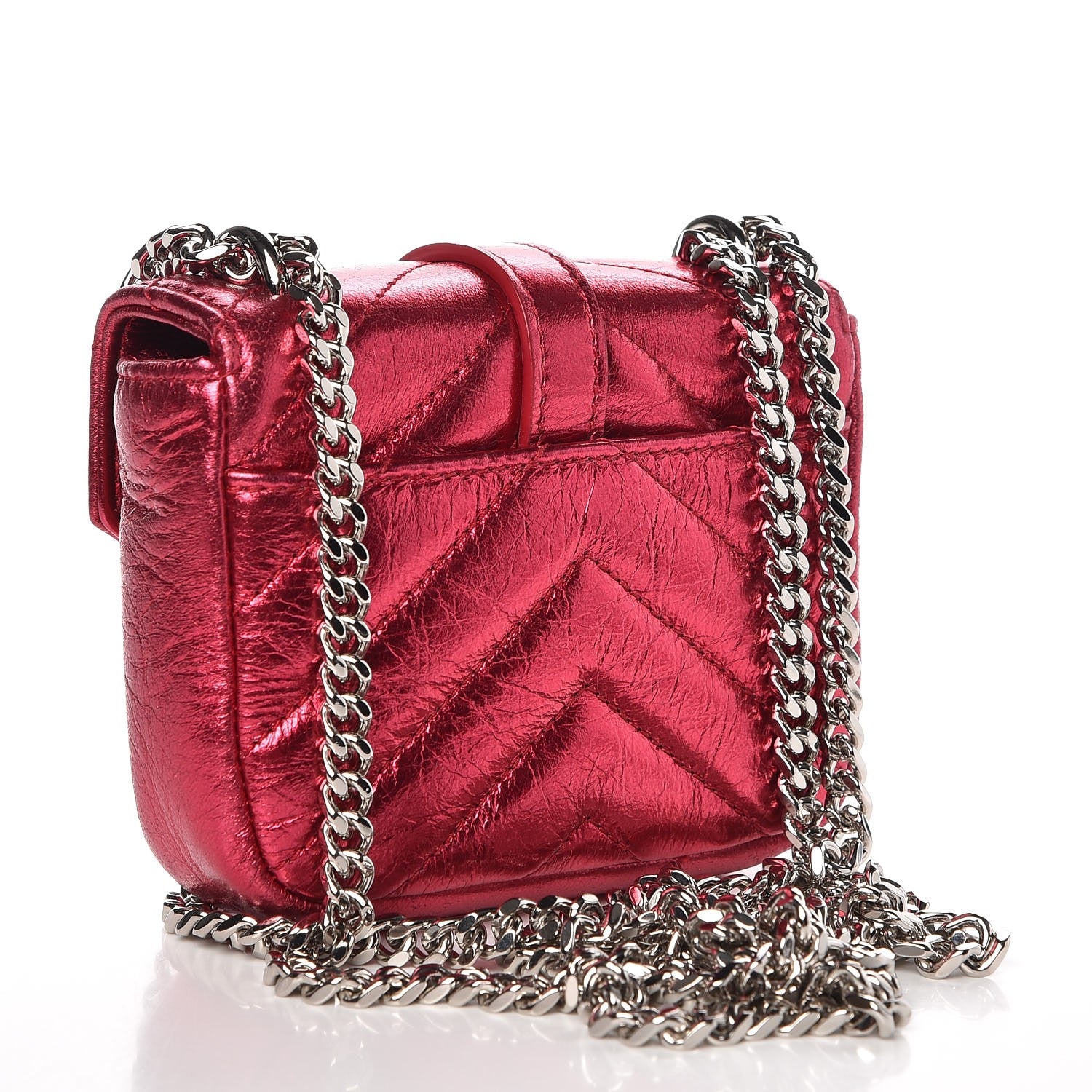 Saint Laurent Metallic Calfskin Chevron Monogram Micro Crossbody Bag Pink 4 of 8
