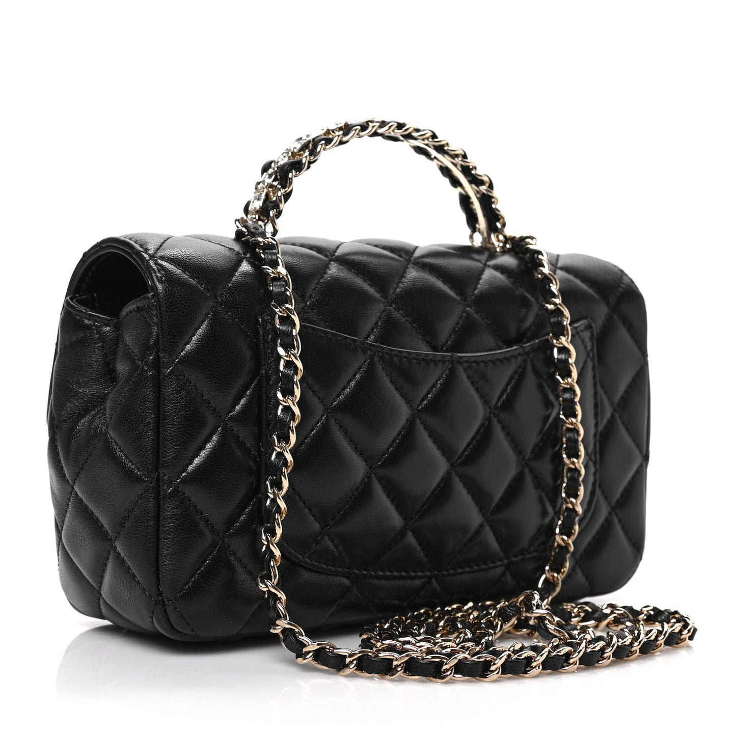 Lambskin Quilted Mini Crystal Top Handle Rectangular Flap Black