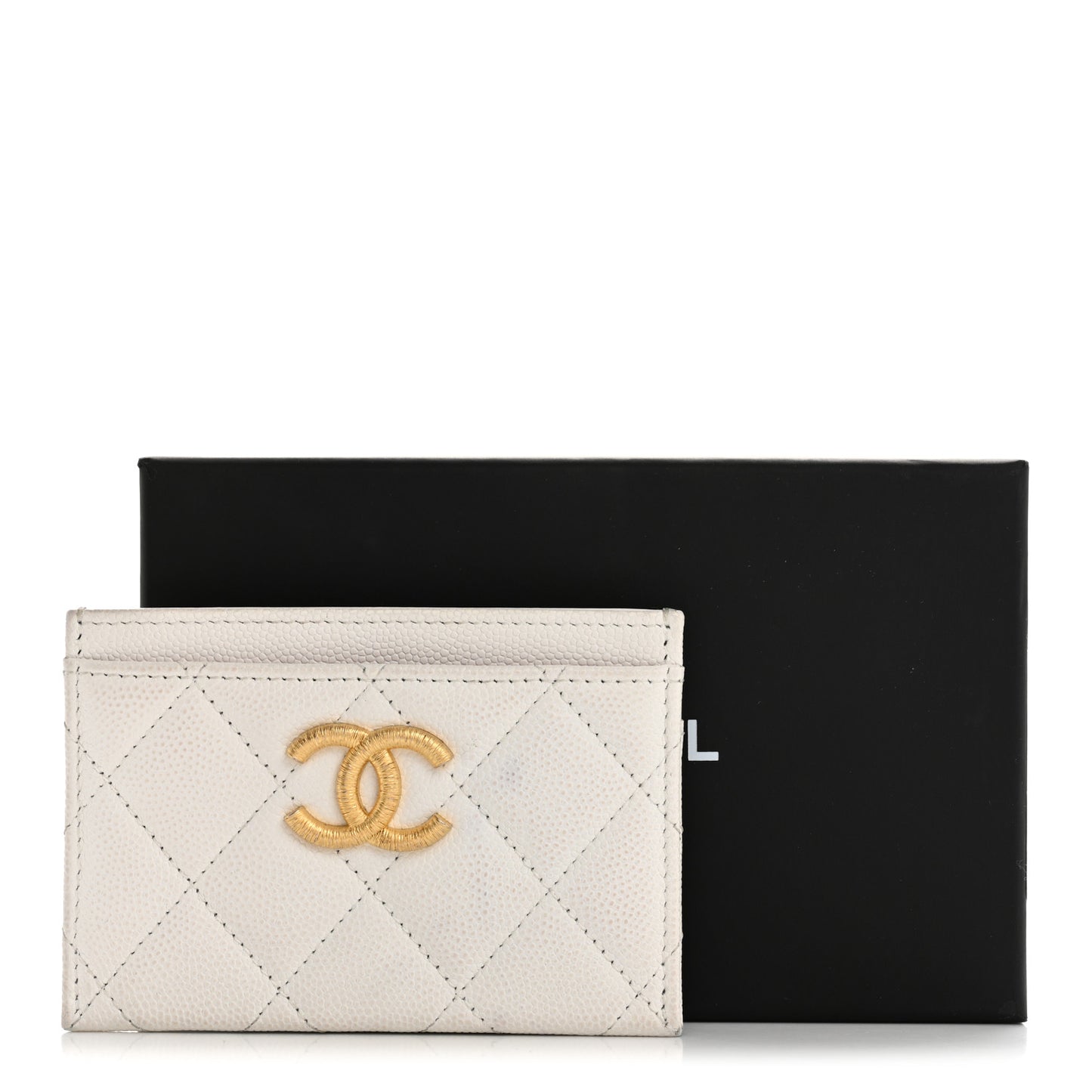 Caviar Quilted Textured CC Card Holder White